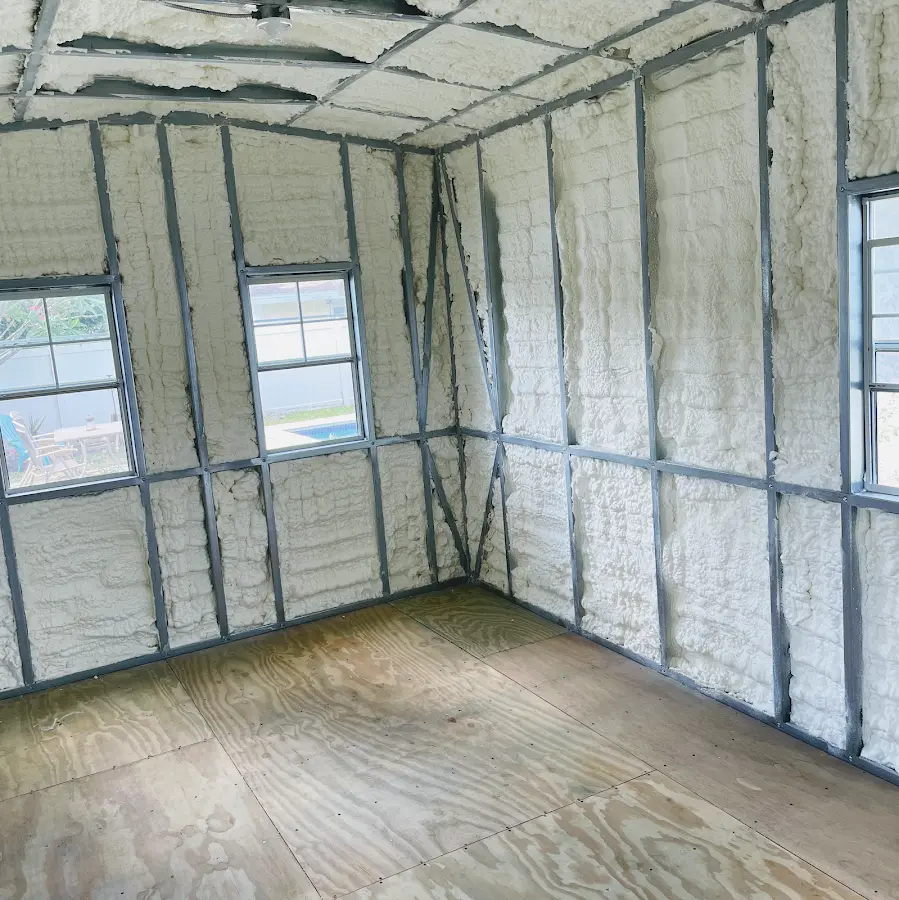 Closed-cell spray foam insulation applied to wall cavities in a residential project in Dove Valley